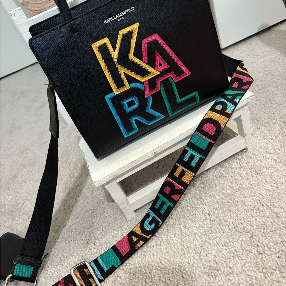 Karl Lagerfeld Black Tote Bag with Multicolor Logo - Picture 4 of 8